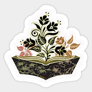 Flowers Growing From Books. black style Sticker